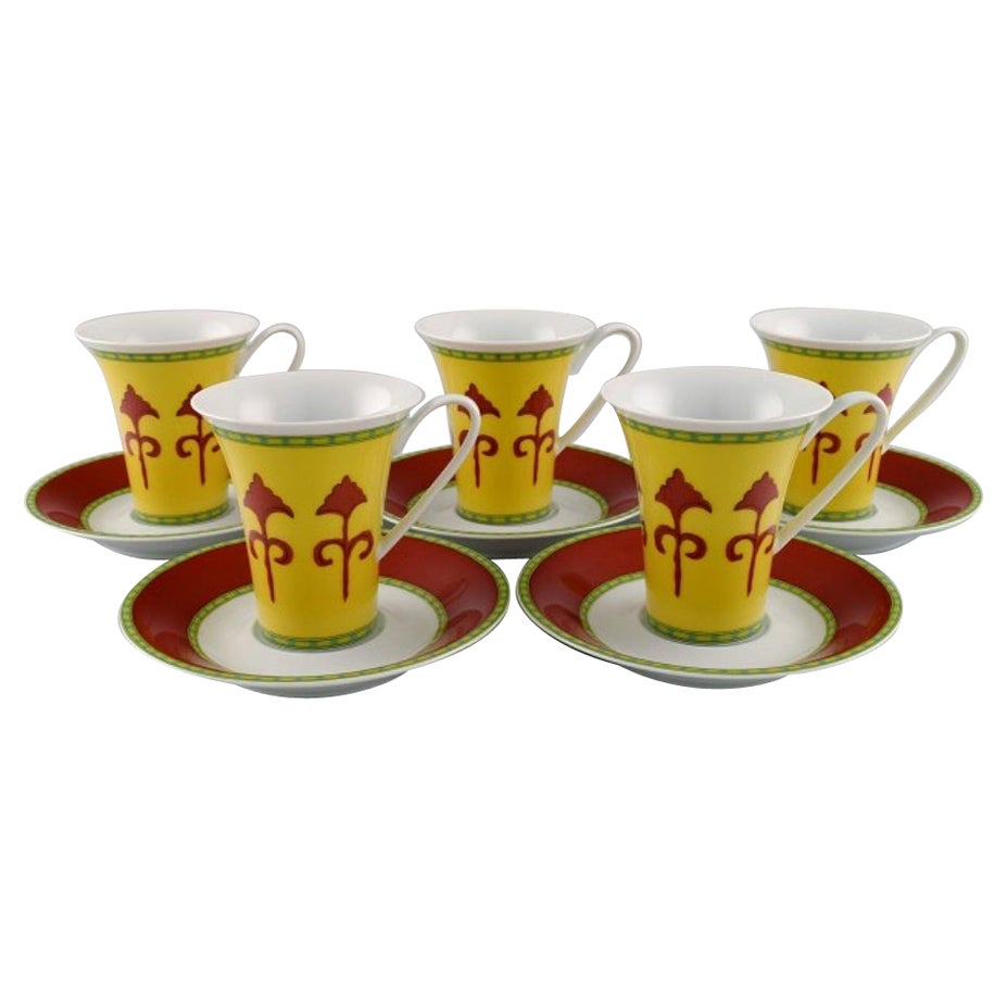 Paul Wunderlich for Rosenthal, Five Bokhara Porcelain Coffee Cups with Saucers