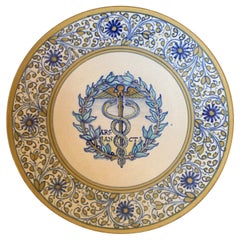 Retro Italian Provincial Deruta Hand Painted Faience Caduceus Pottery Wall Plate