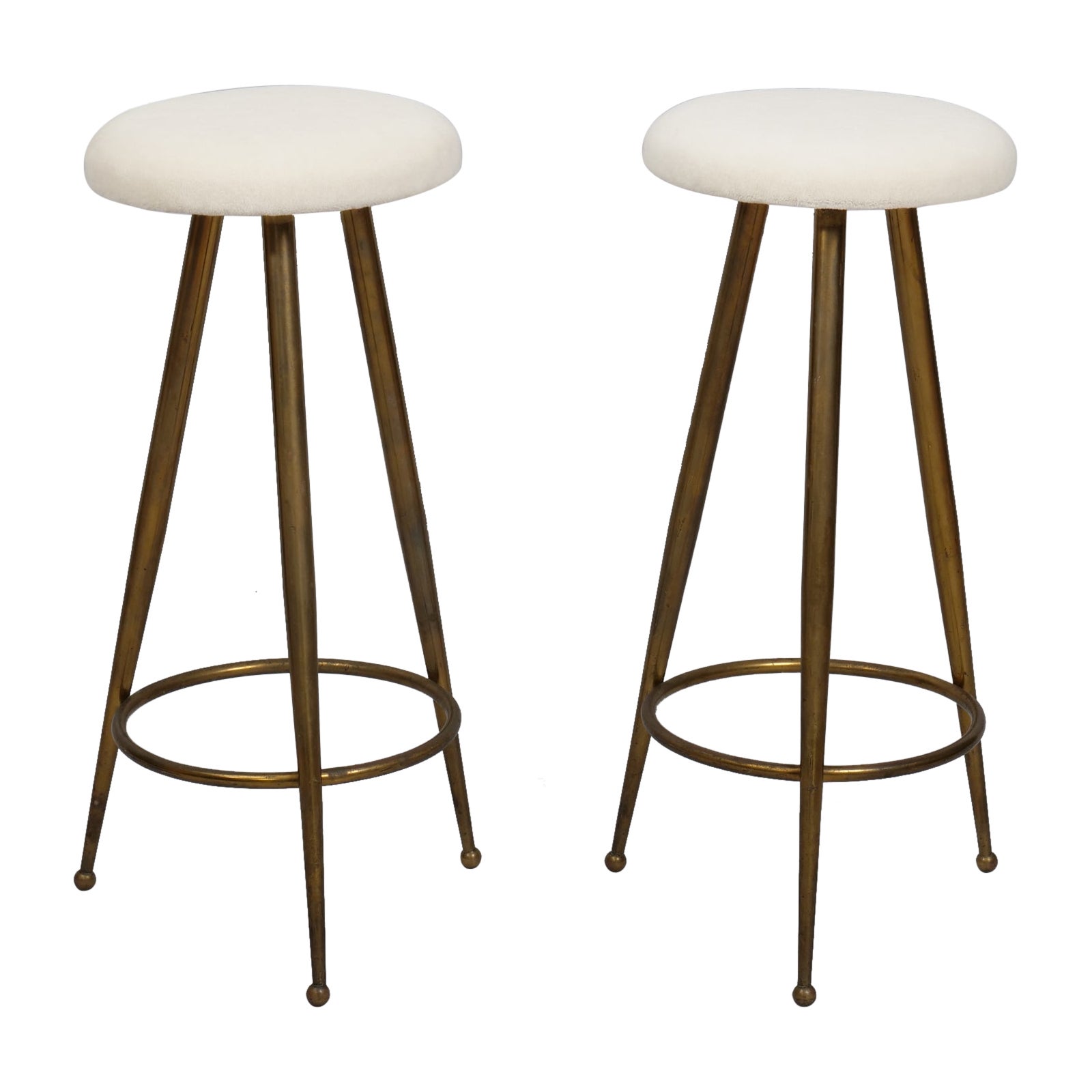 Brass and alpaca velvet bar stools. Attributed to Gio Ponti Italy c1950 For Sale