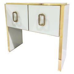 Modernity Italian Custom Design Brass Edged Ivory White 2 Door Cabinet/Bar