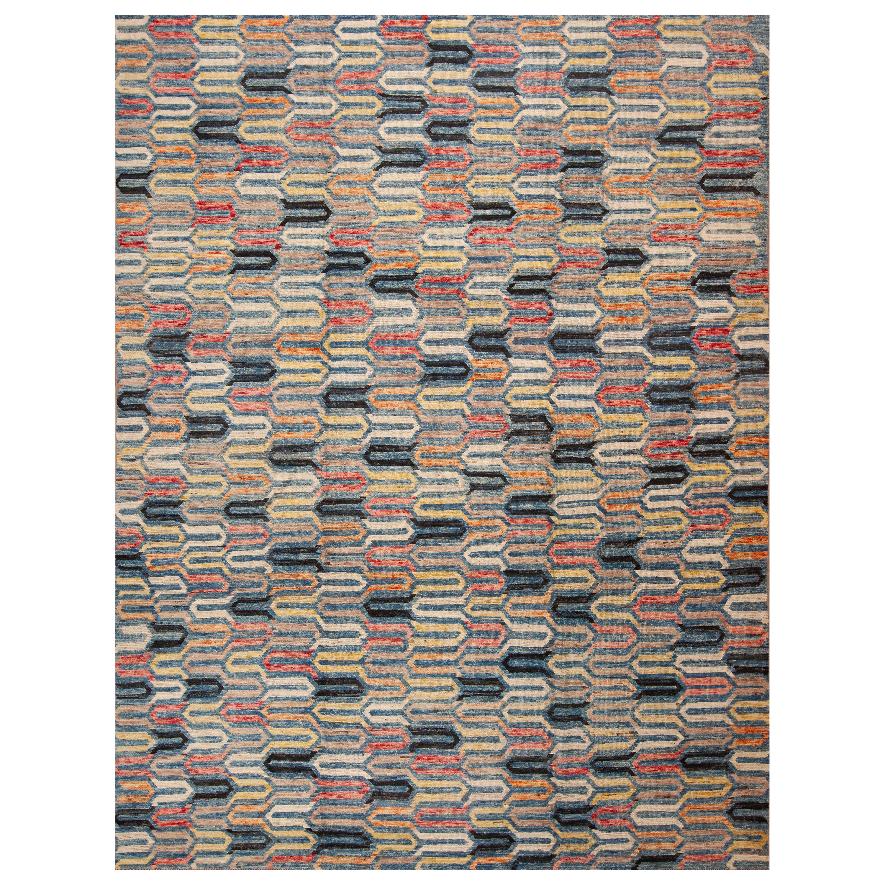 Nazmiyal Collection Colored Geometric Pattern Modern Room Size Rug 9'3" x 11'9" For Sale