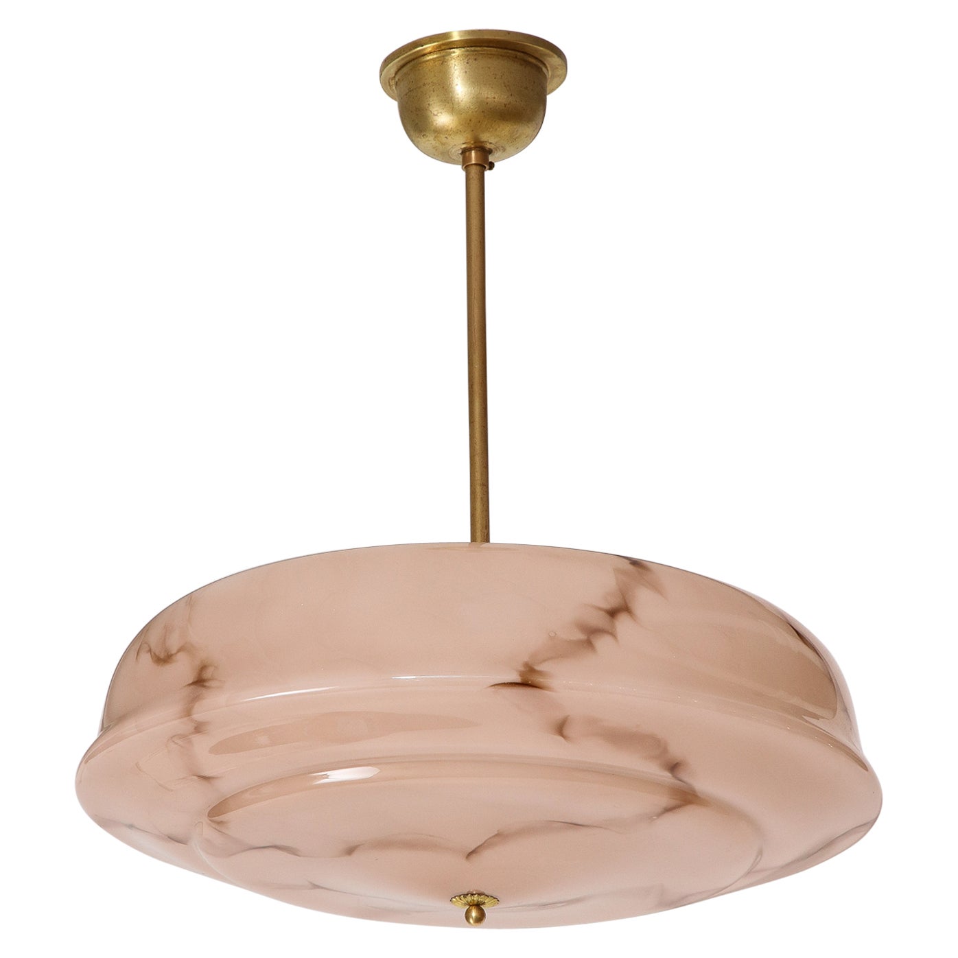 1950's French Brass And Pink Glass Pendant For Sale