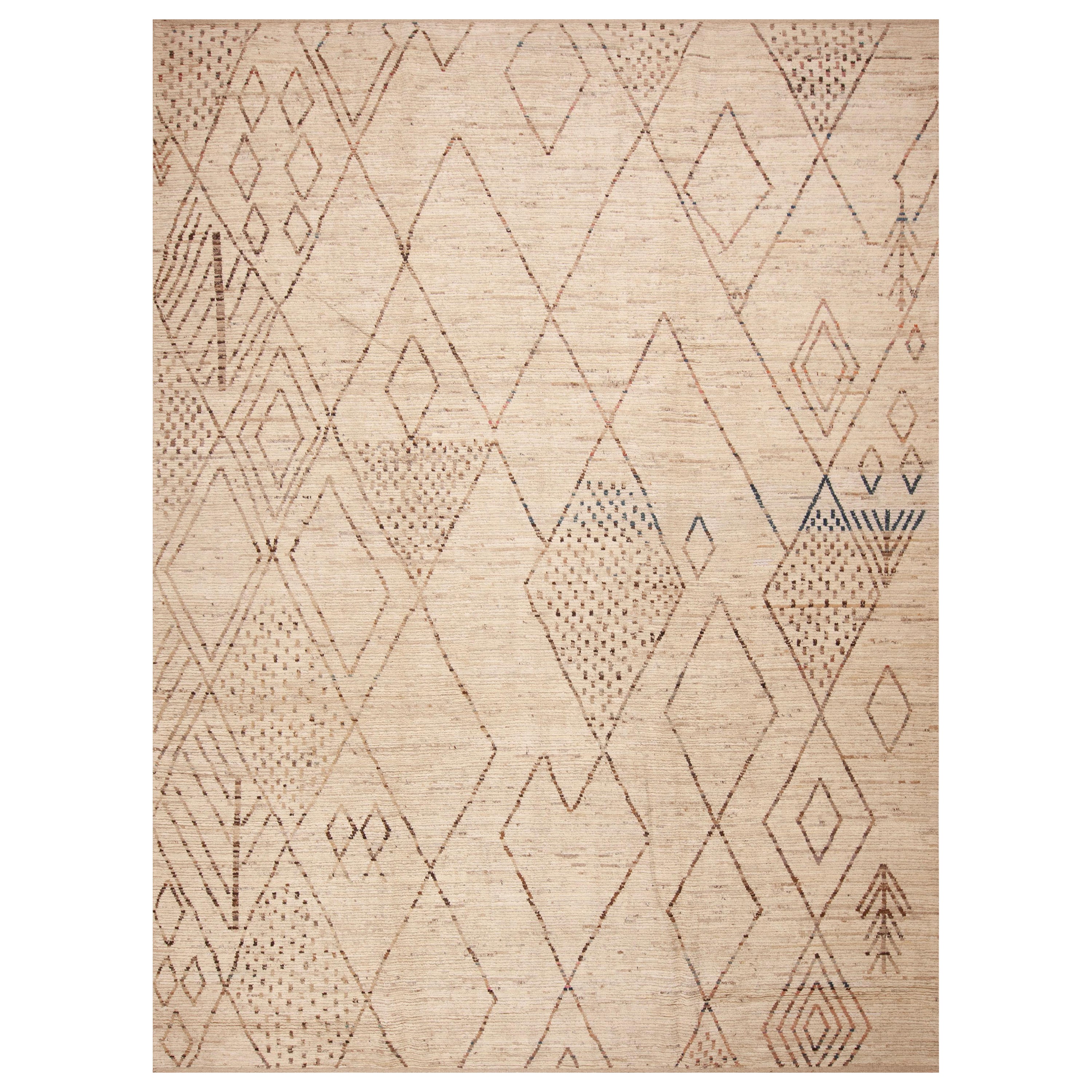 Nazmiyal Collection Tribal Beni Ourain Design Pattern Modern Rug 10'4" x 13'9" For Sale