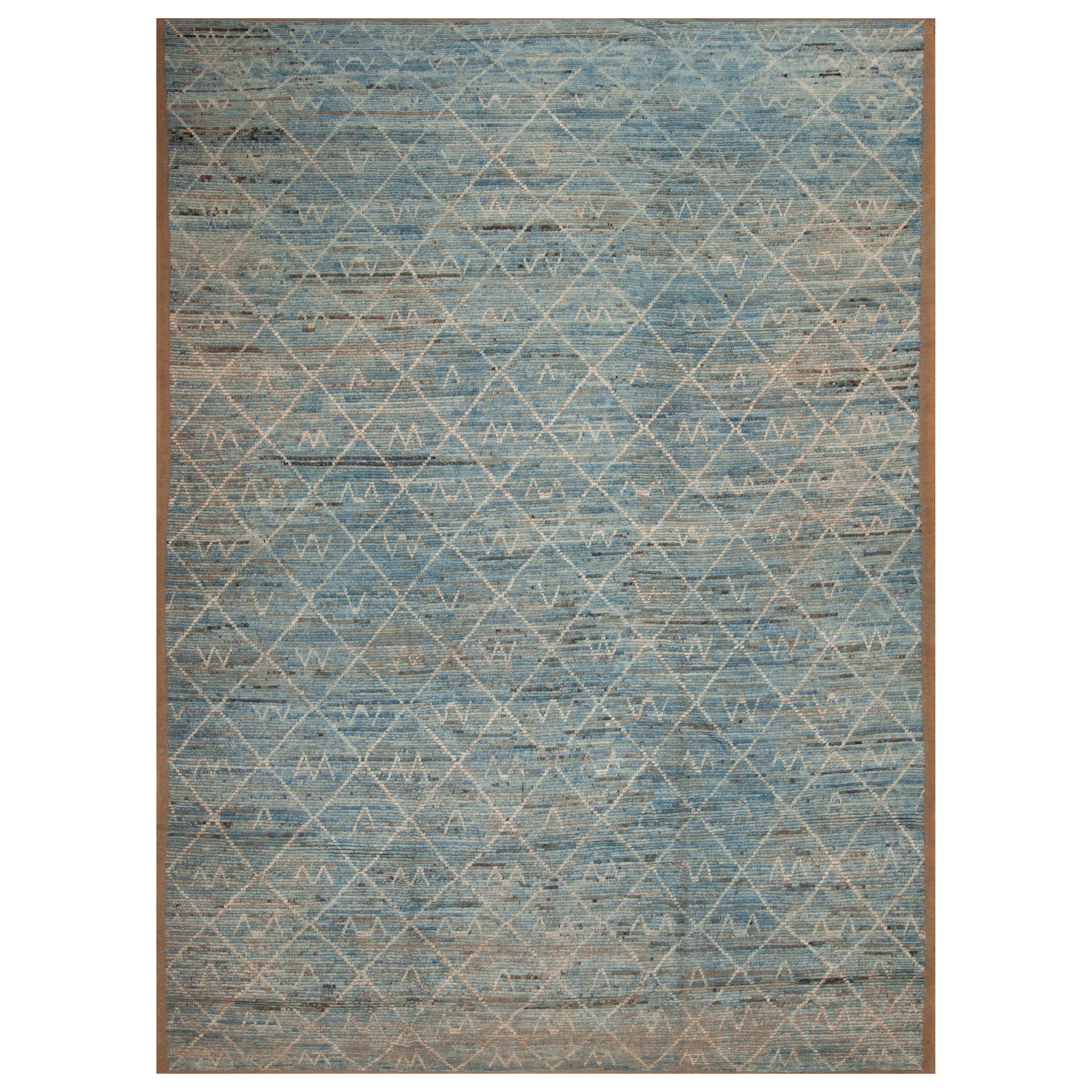 Nazmiyal Collection Blue Abrash Tribal Pattern Modern Area Rug 10'4" x 14'2" For Sale