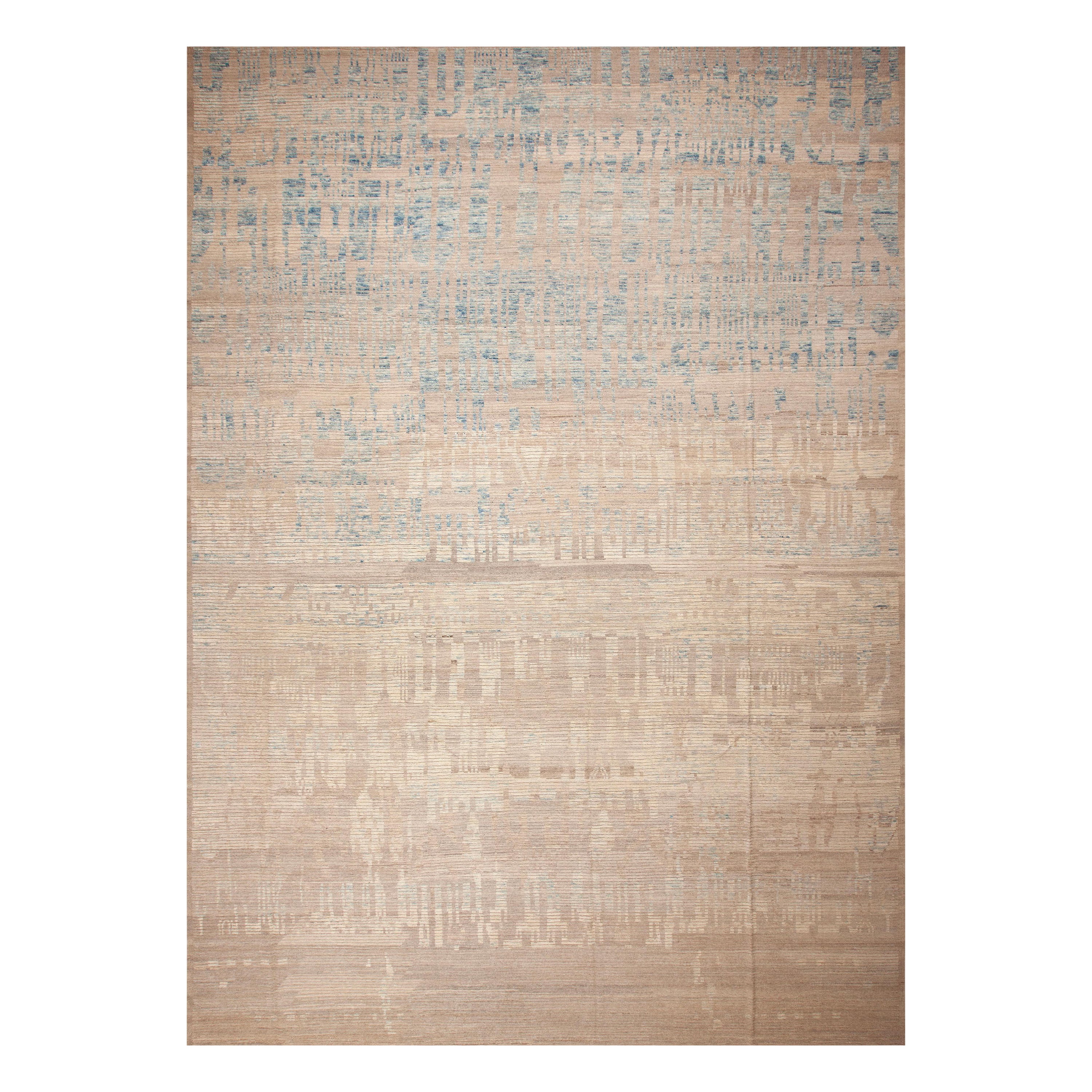 Nazmiyal Collection Large Size Light Blue Abrash Tribal Modern Rug 13'8" x 19'6" For Sale