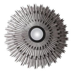 Helios, Mirror in Sand-Blasted Solid Soft Wood with Hand Patinated Silver Leaf