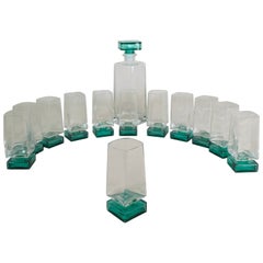 Bicchieri da servizio in cristallo Bottiglia Verde Trasparente Moderna Italia anni '90 Set di 13
