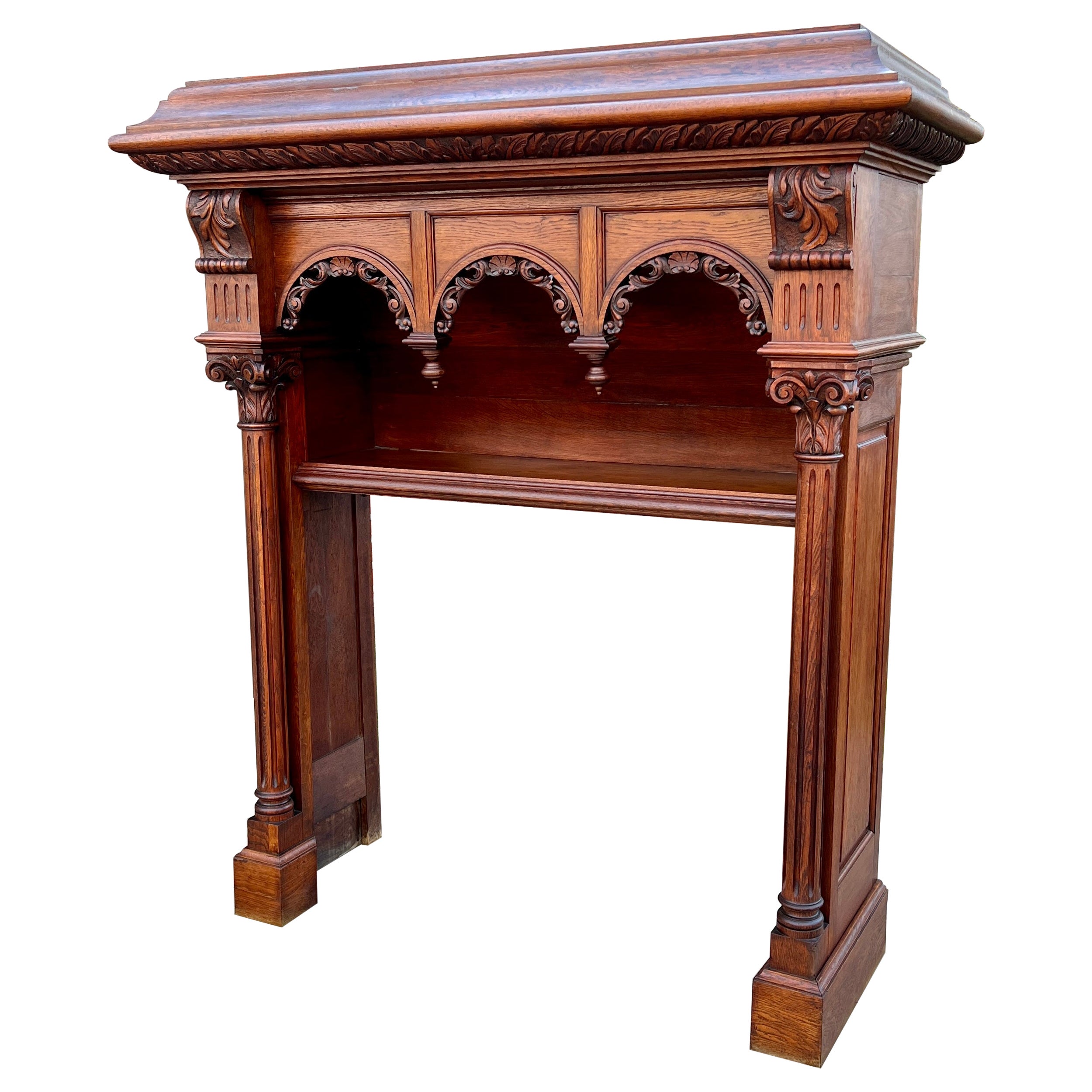 Antique French Fireplace Mantel Surround Renaissance Revival Carved Oak For Sale