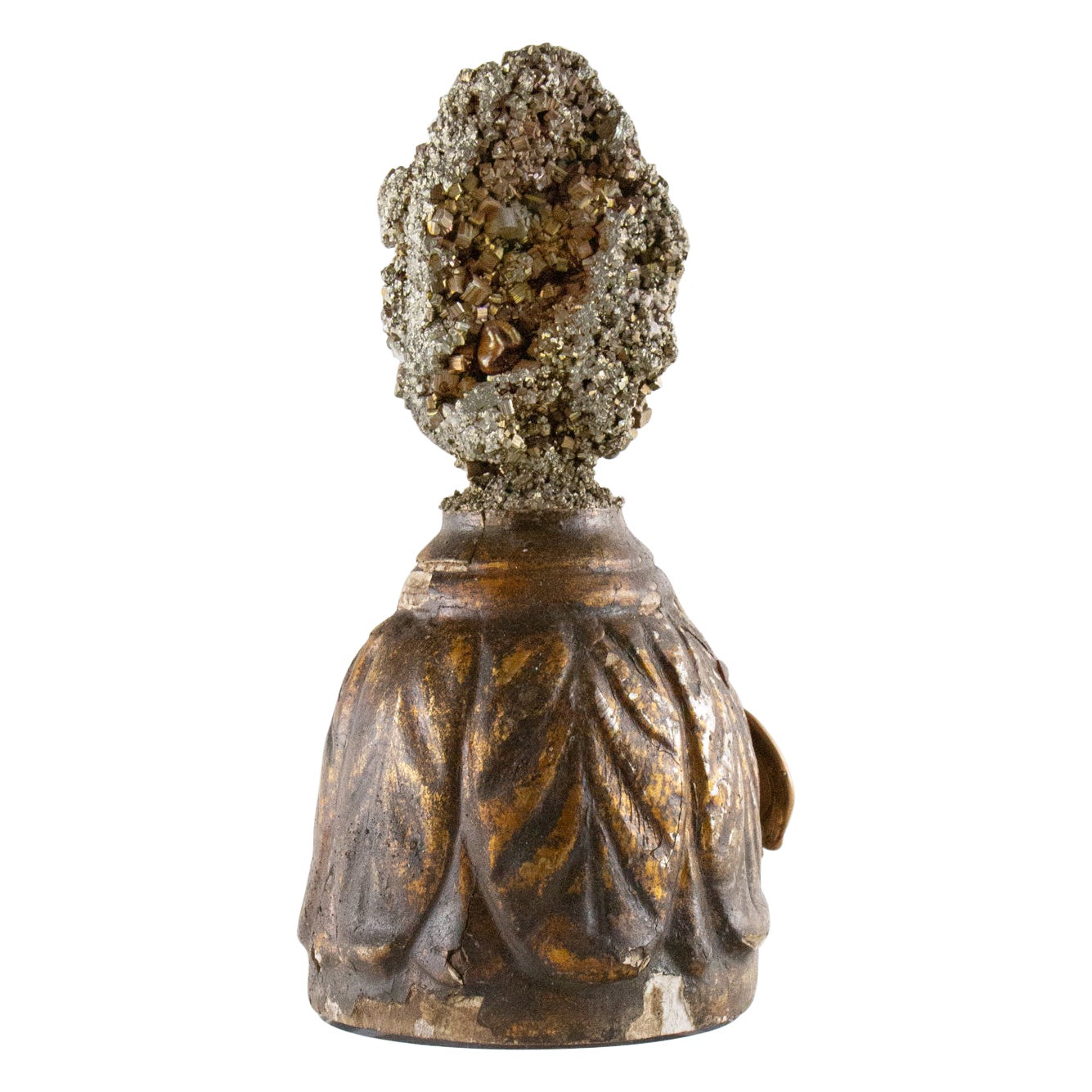 18th Century Italian Fragment with Pyrite and a Baroque Pearl on a Lucite Base For Sale