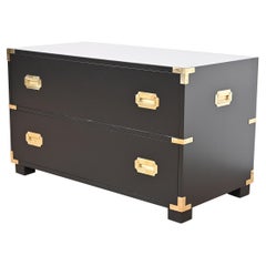 Michael Taylor for Baker Hollywood Regency Black Lacquered Campaign Chest