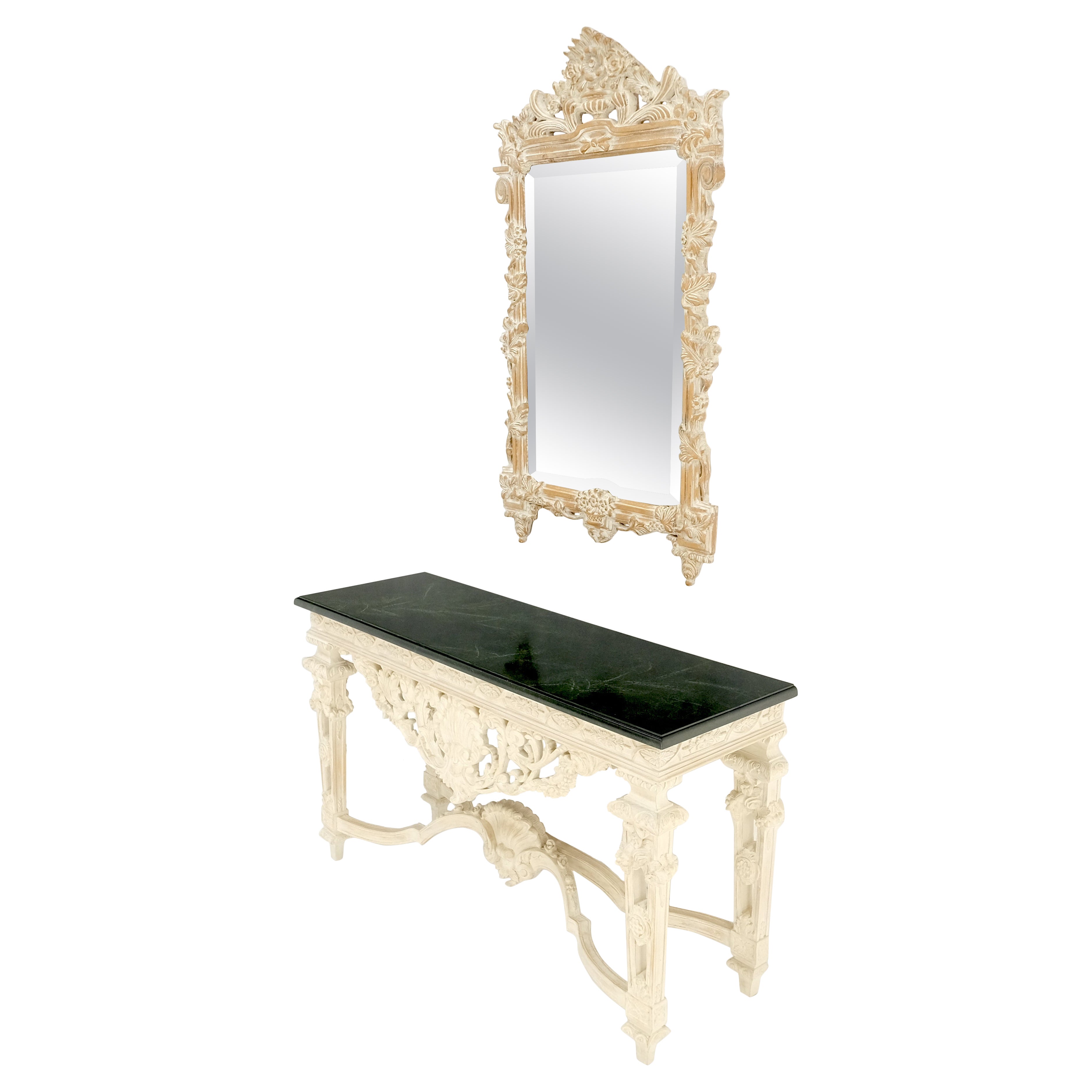 ¡Maitland Smith Espejo de Pared Tallado Acabado Blanco Lavado A Juego Mesa Consola MINT!