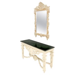 Maitland Smith Carved White Wash Finish Wall Mirror Matching Console Table MINT!