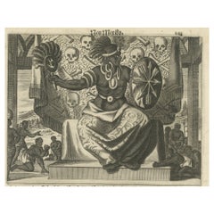 Antique Cultural Encounter in New Mexico, Copper Engraving Published in 1673