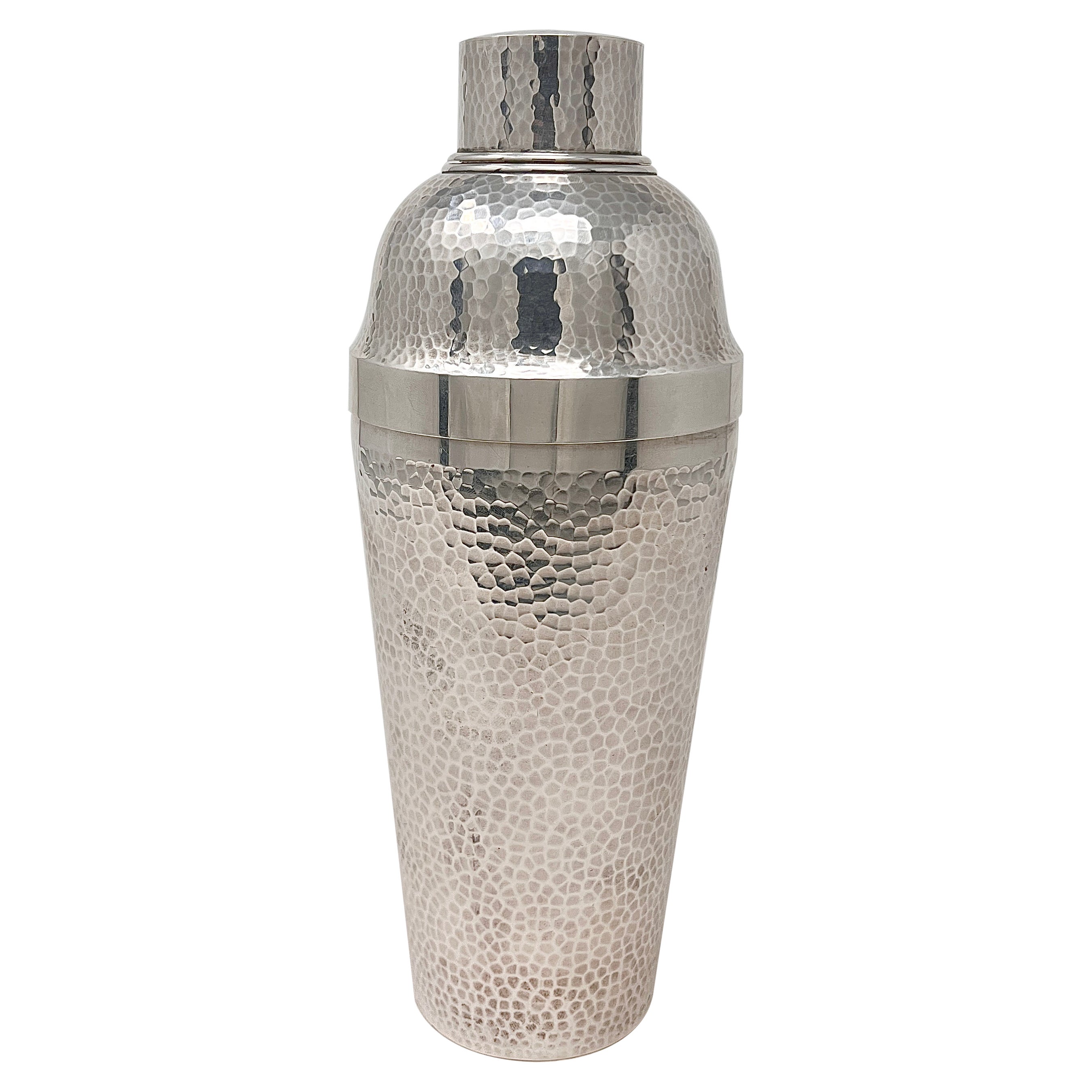 Antique American Art Deco Sterling Silver Hammered Finish Cocktail Shaker.   For Sale