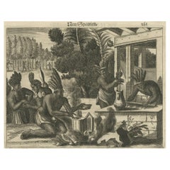 Antique Copper Engraving of Daily Life in New Spain in The 17th Century, 1673