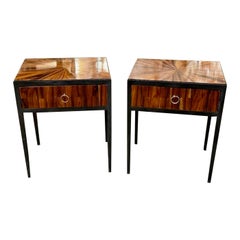 Pair of French Iron and Walnut Side Tables