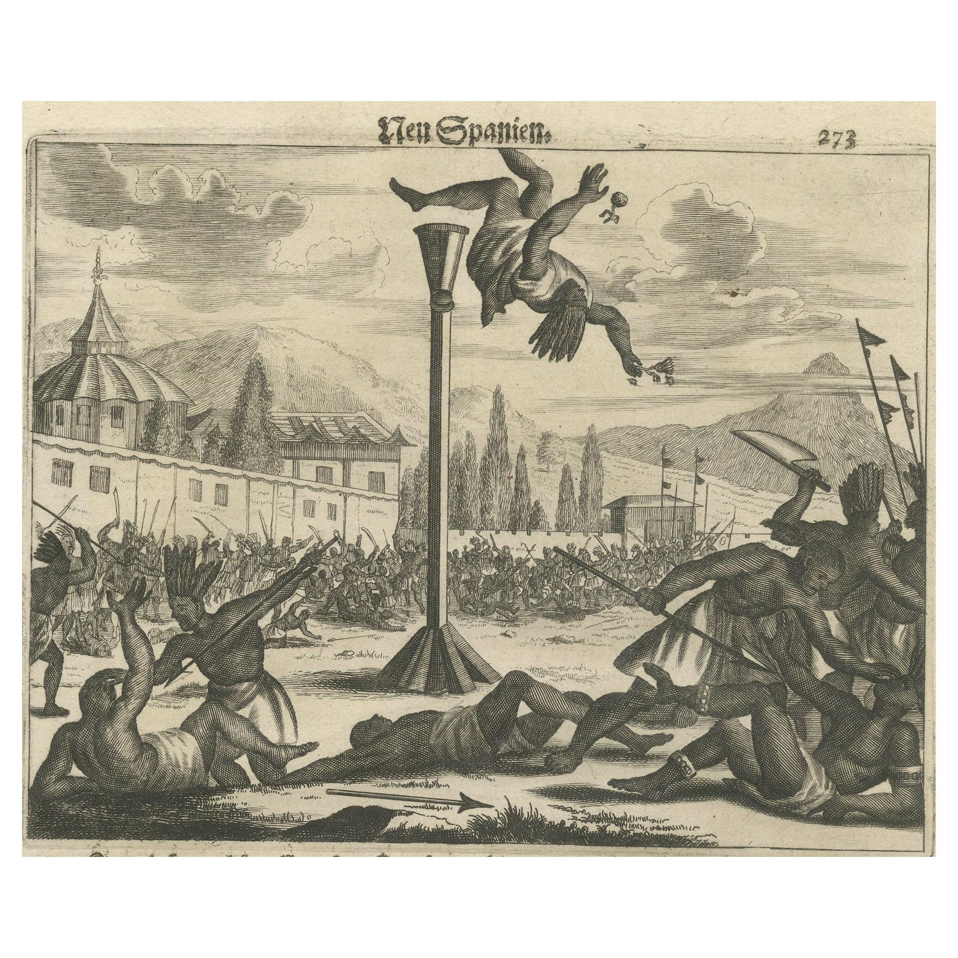 Kupferstich der Eroberung und Kultur in Neuengland von Montanus, 1673, Kupferstich