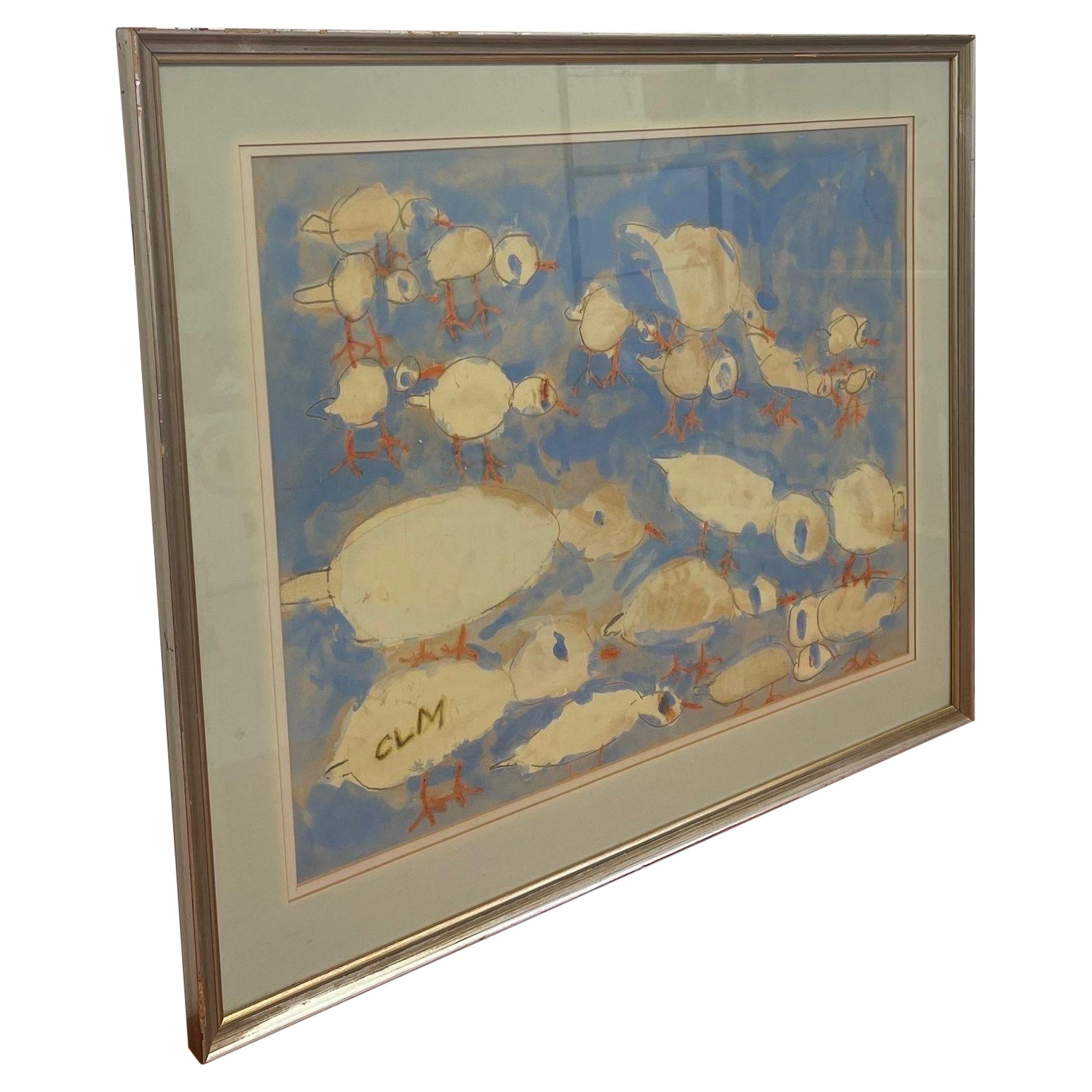 Vintage Signed and Framed Abstract Artwork of Ducks.