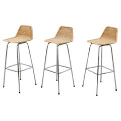 Used Charlotte Perriand Style Wicker Extra Tall Bar Stools With Angled Back