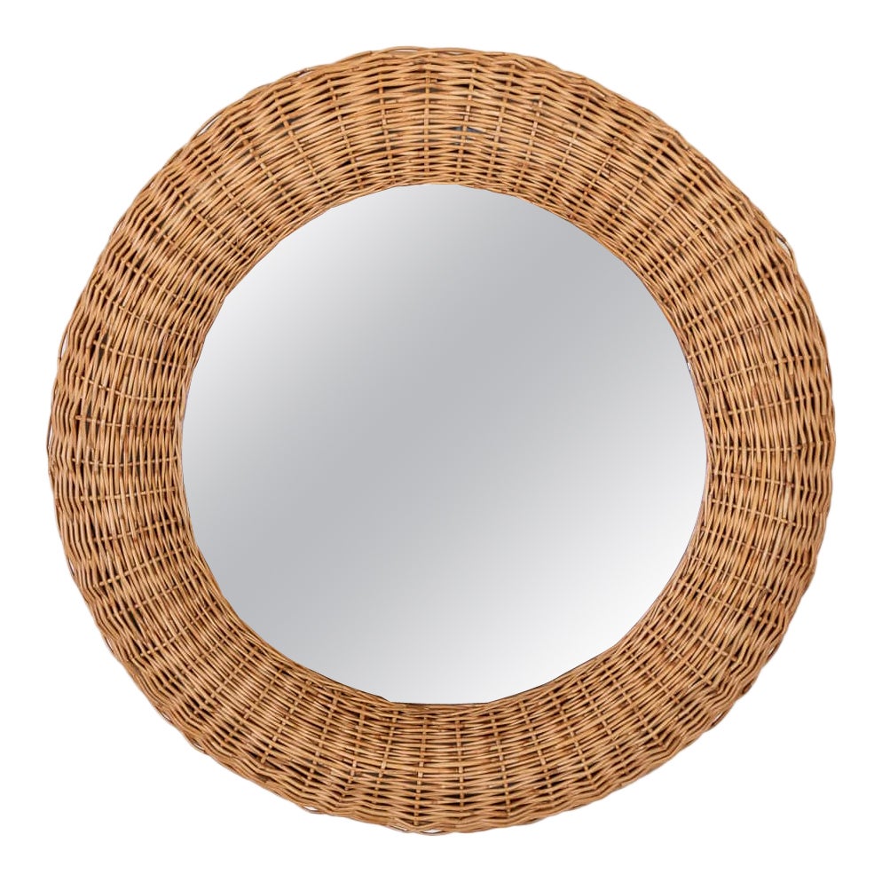 French Wicker Circle Mirror