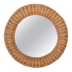 Vintage French Wicker Circle Mirror