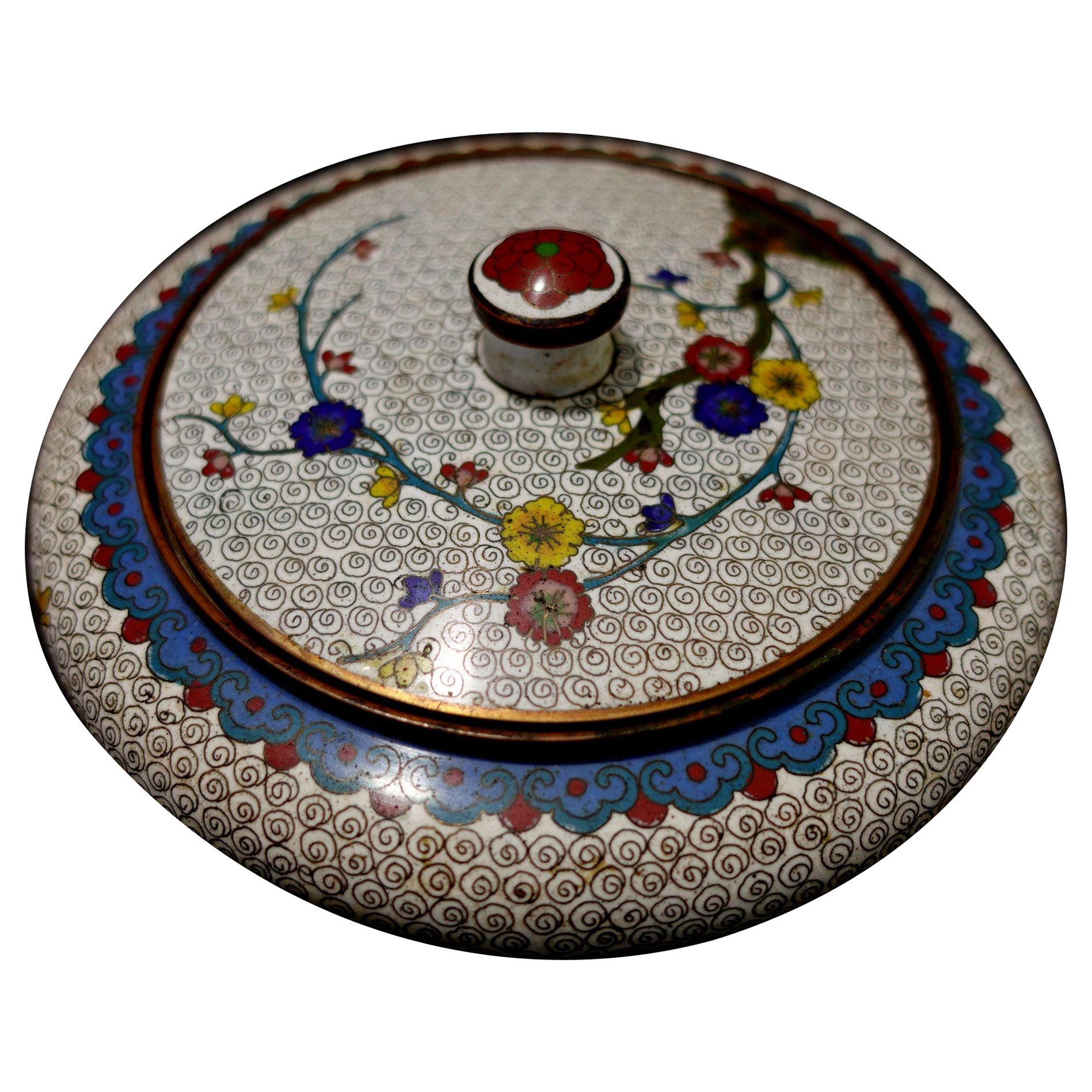 Antique Chinese Cloisonné Enamel Round Lidded Box 19th Century CO#08 For Sale