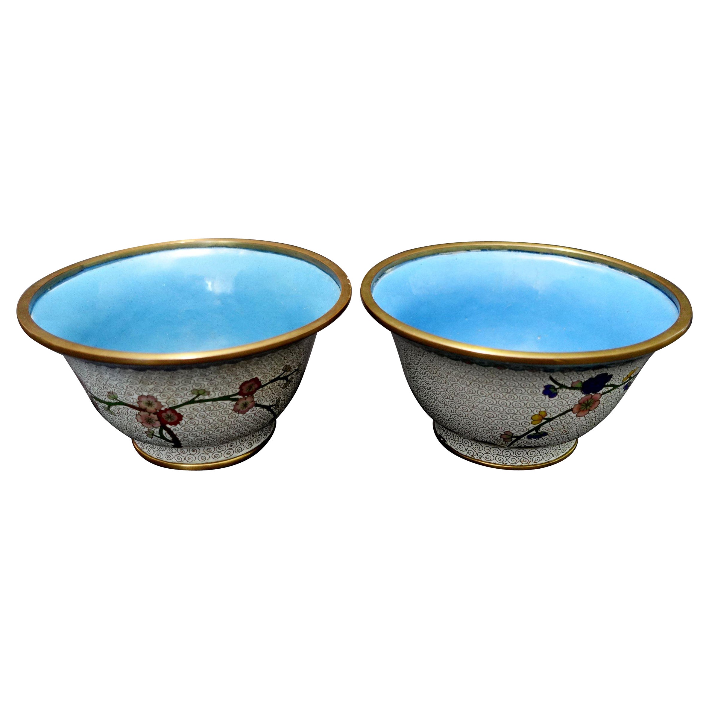 Antique Pair Thick & Heavy Chinese Cloisonné Enamel Bawls 19th Century CO#10 For Sale