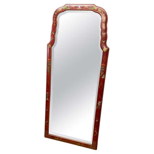 First Quality Mirror Queen Anne Style Red Lacquered Mirror For Sale at 1stDibs