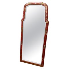 Vintage Queen Anne Style Red Lacquered Mirror 