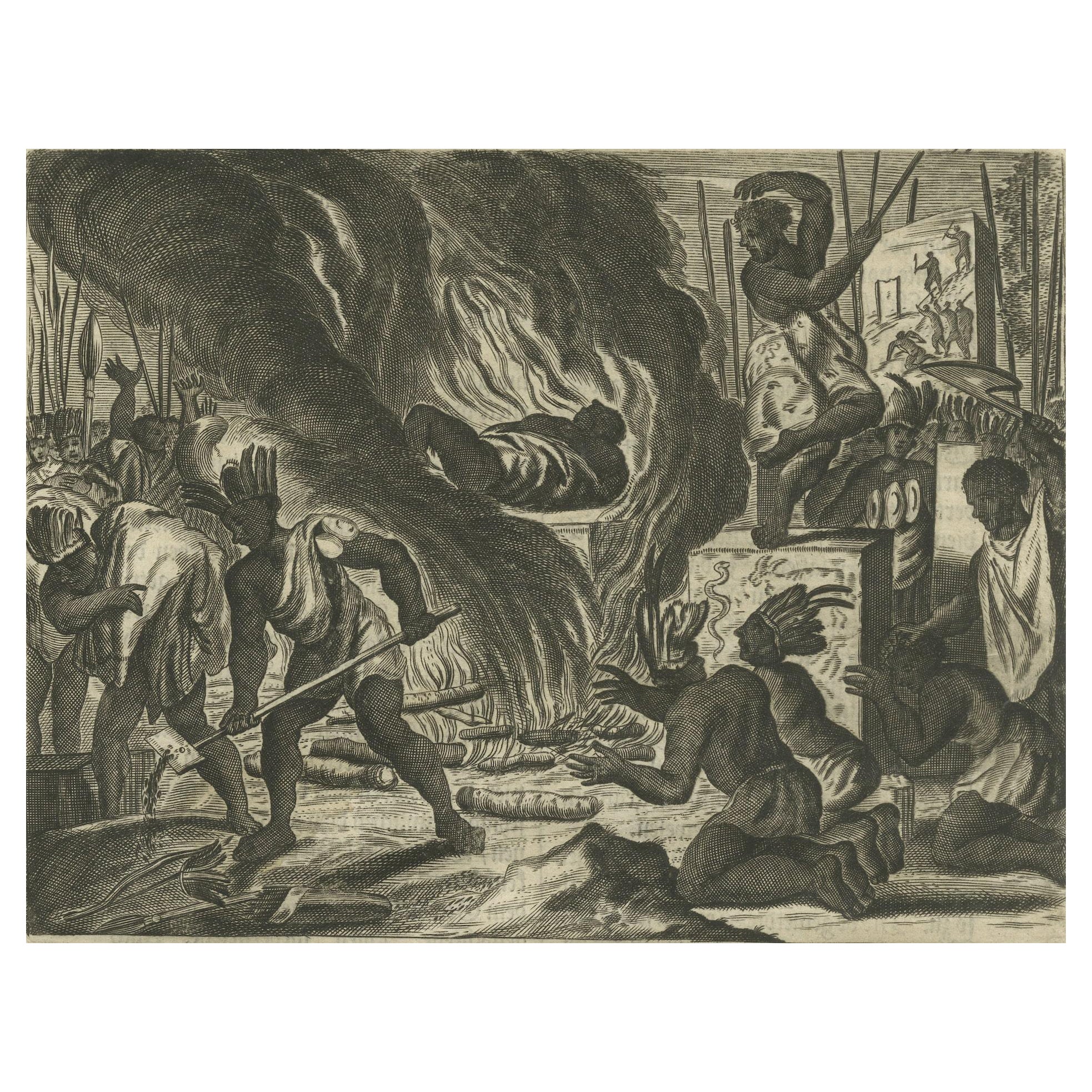 Engraving of Rituals and Cremation Ceremonies in New Spain by Montanus, 1673