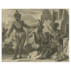Antique Engraving of a Ceremonial Gathering in New Spain in New Spain by Montanus, 1673