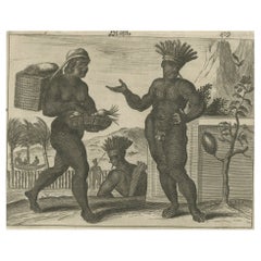 Life quotidienne du Brésil au début du 17e siècle sur une gravure sur cuivre de Montanus