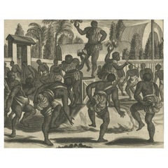 Antique Ritual Dance in Brazil in the 17th Century on a Copper Engraving by Montanus