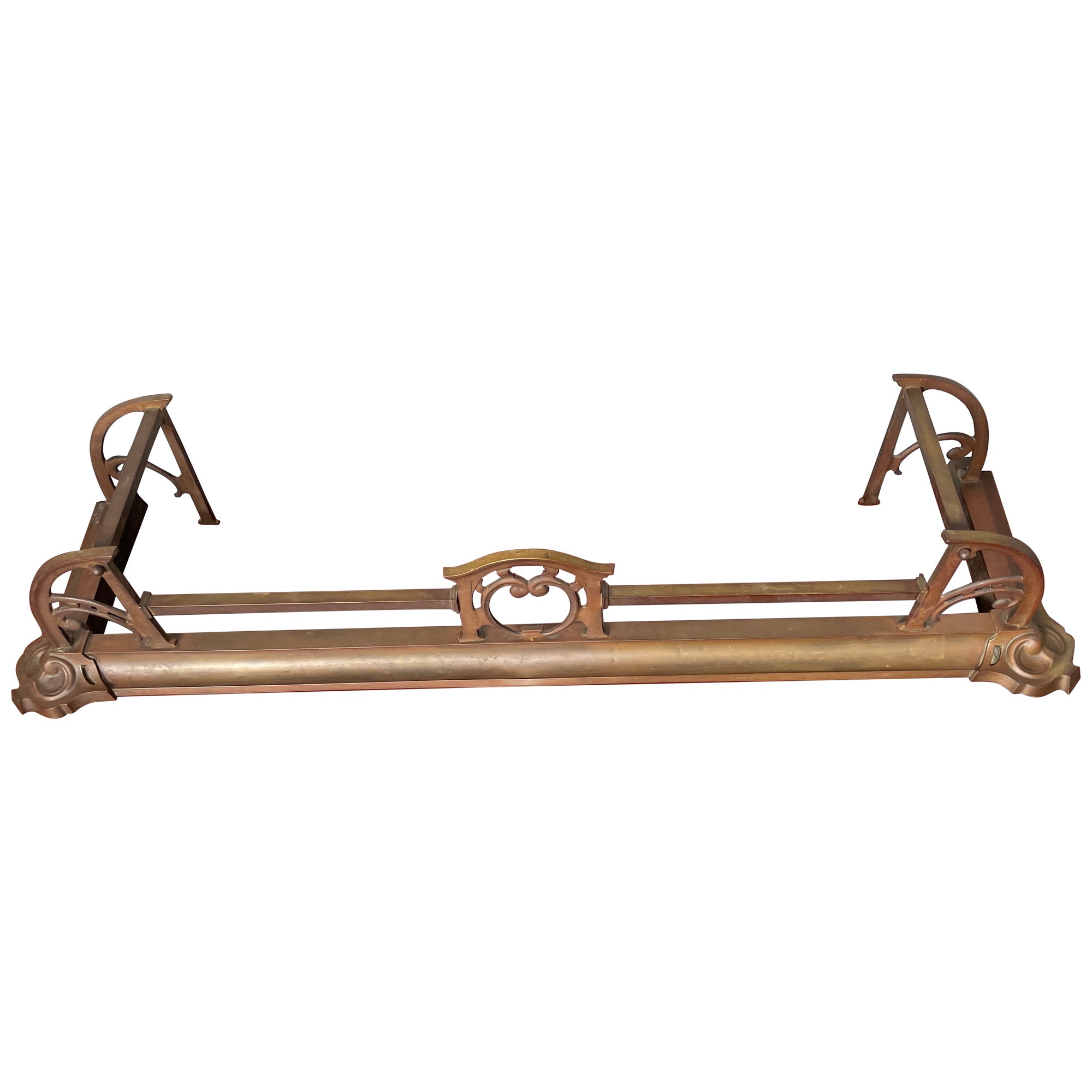 Antique Arts and Crafts Bronze & Brass Fireplace Fire Fender / Surround / Kerb For Sale