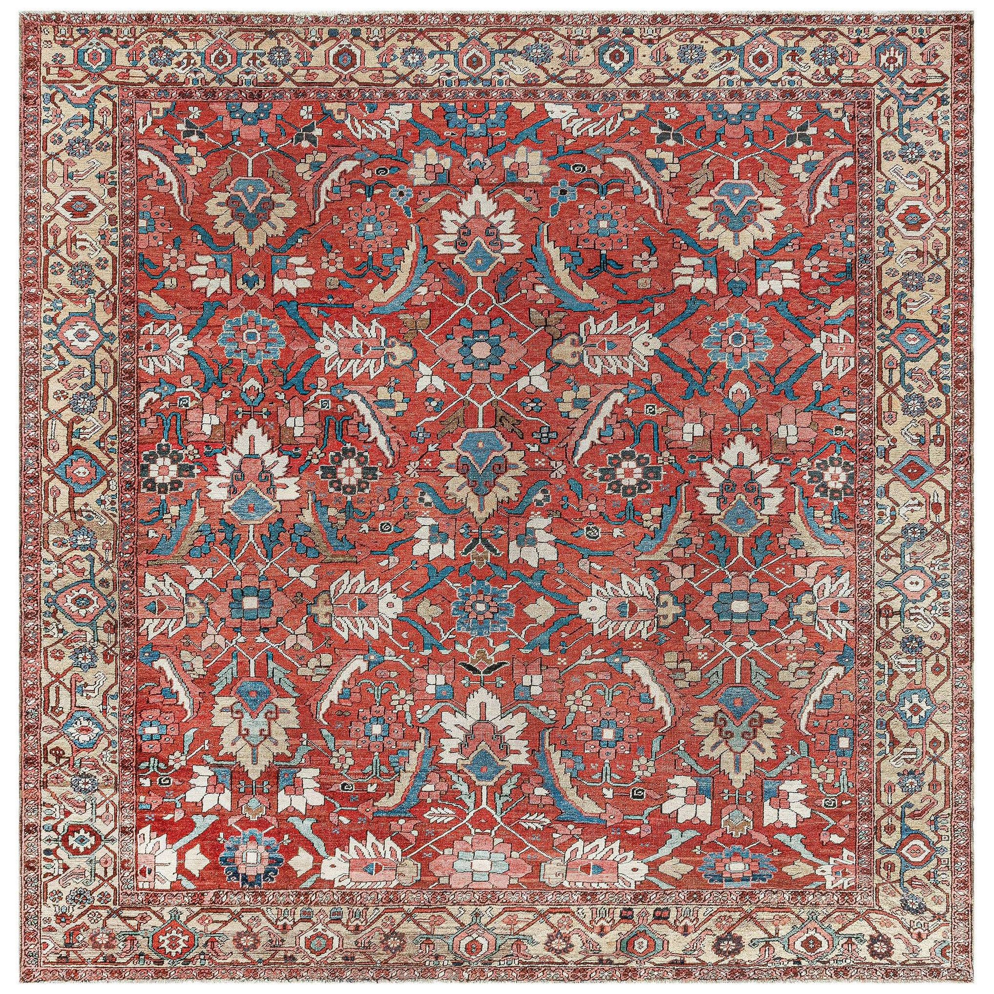 Antique Persian Heriz Red Wool Rug For Sale