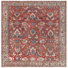 Antiquités - Tapis persan Heriz en laine rouge
