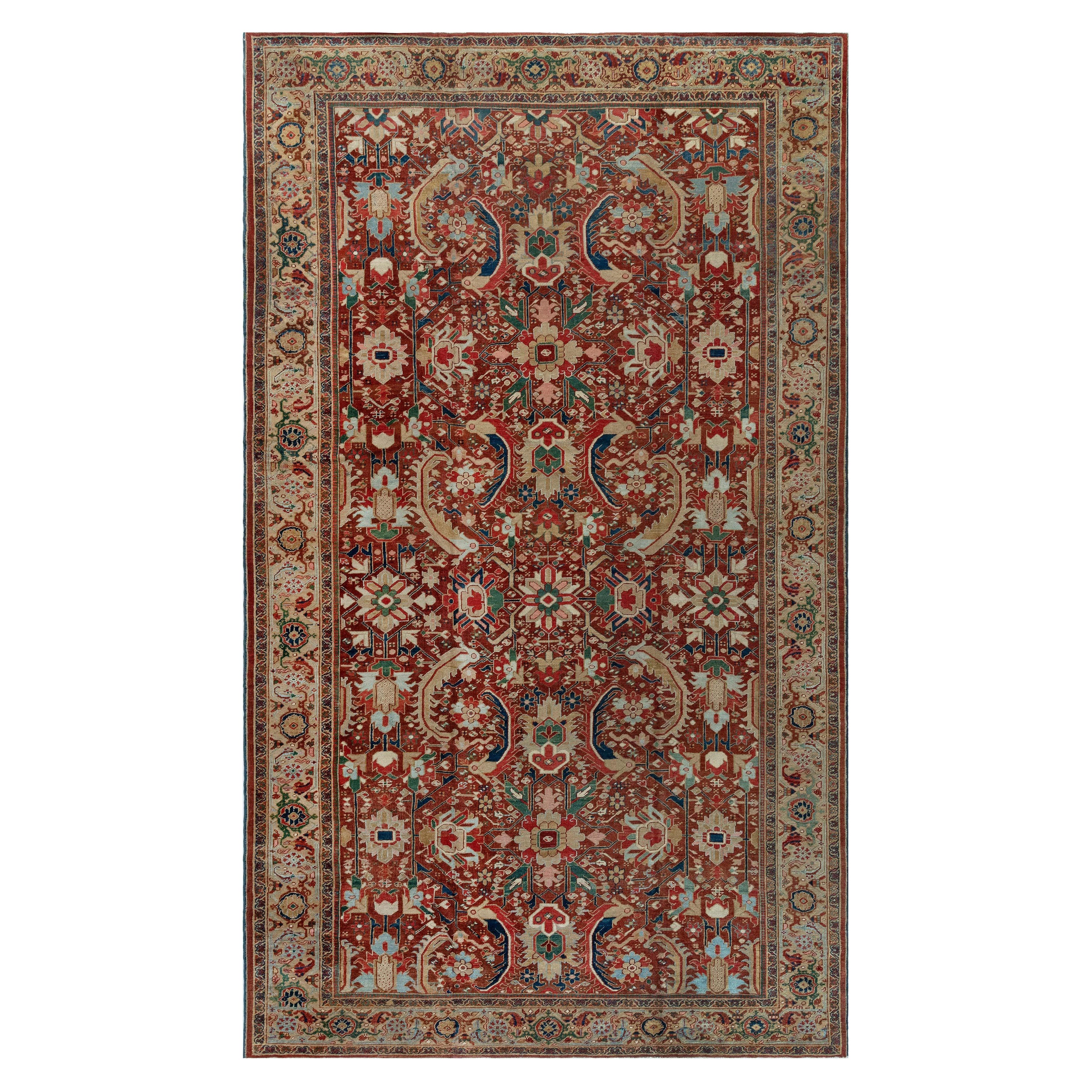 Early 20th Century Persian Heriz Handwoven Wool Rug For Sale