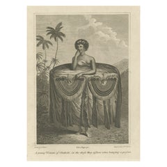 Antique Ceremonial Grace: The Gift-Bearing Attire of a Tahitian Woman in 1799