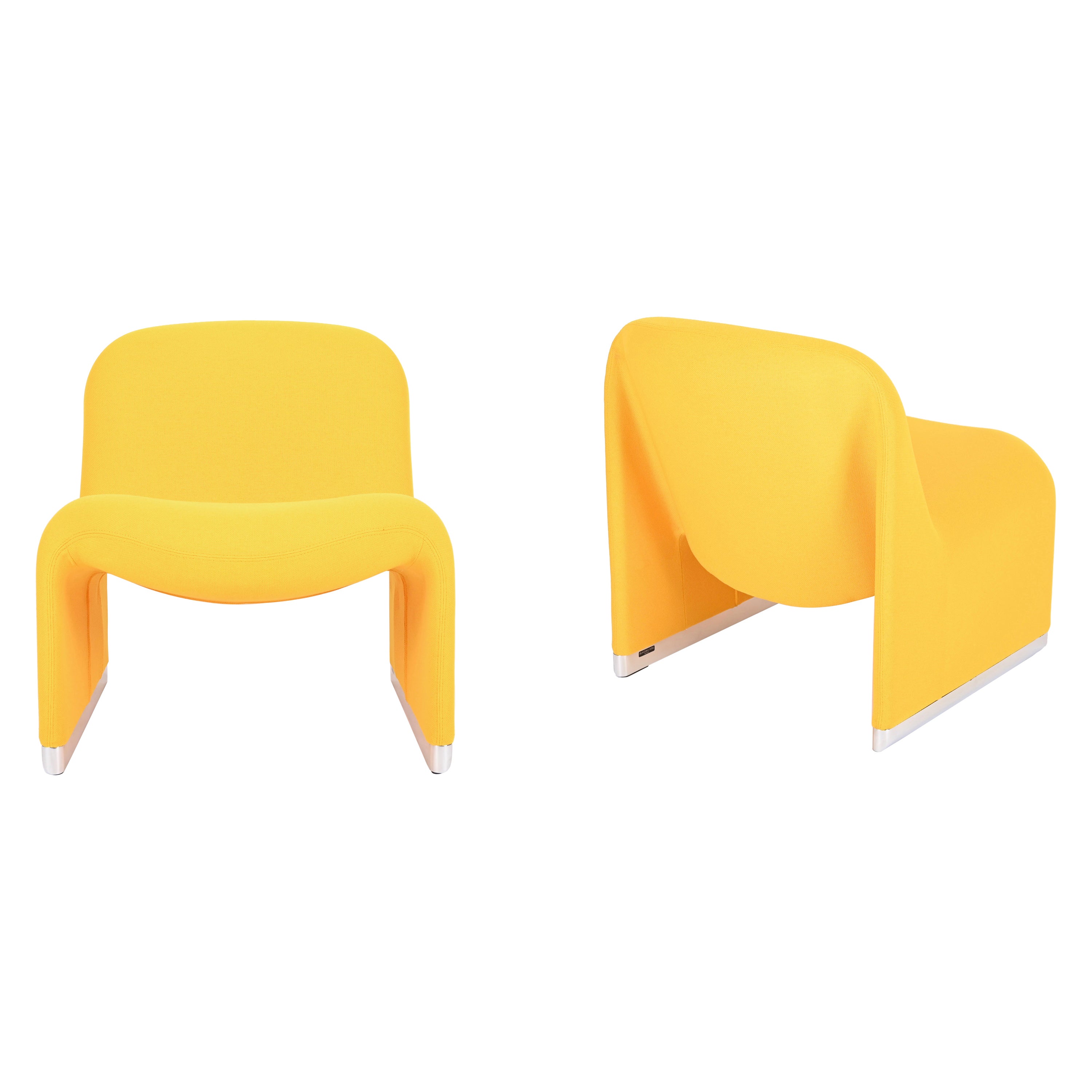 Giancarlo Piretti Mid-Century Yellow "Alky" Italian Armchairs, Castelli 1970s For Sale