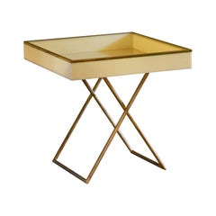 Mid Century folding brass table with removable plexi tray