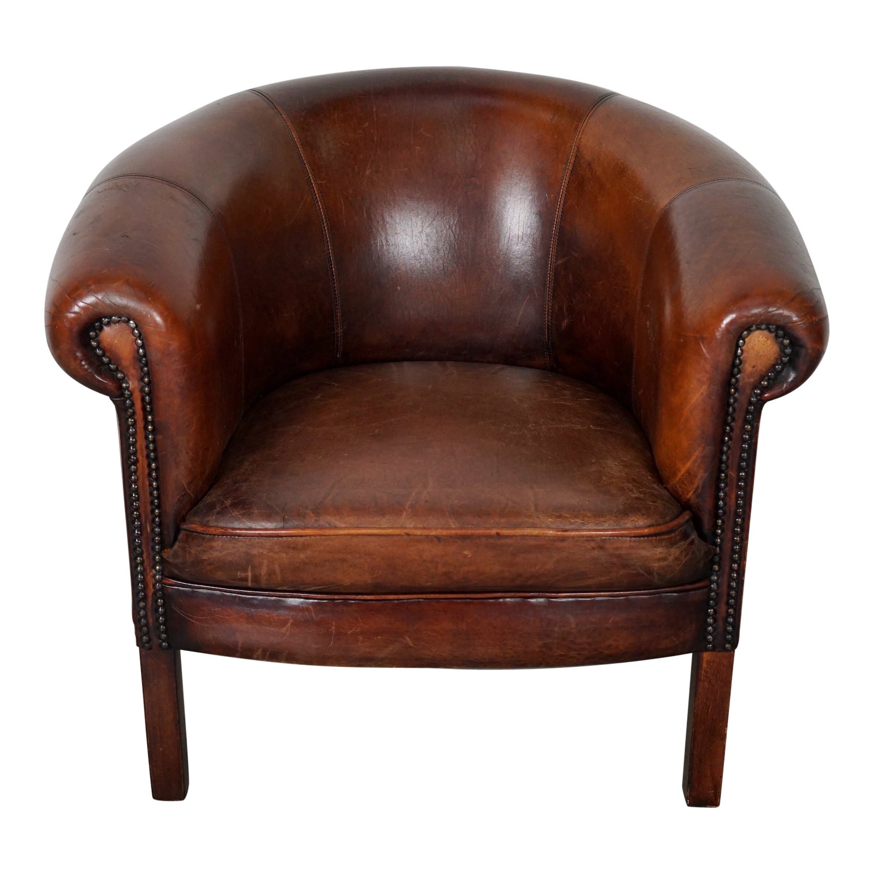 Fauteuil club néerlandais vintage en cuir de couleur cognac en vente