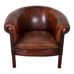 Fauteuil club néerlandais vintage en cuir de couleur cognac