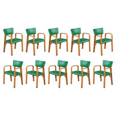 Retro Set of 10 Bent Maple Plywood & Green Armchairs or Dining Chairs by Thonet NYC