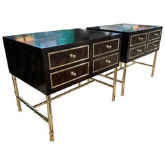 Extraordinary Pair of Mastercraft Side Tables with Faux Bamboo Brass Legs