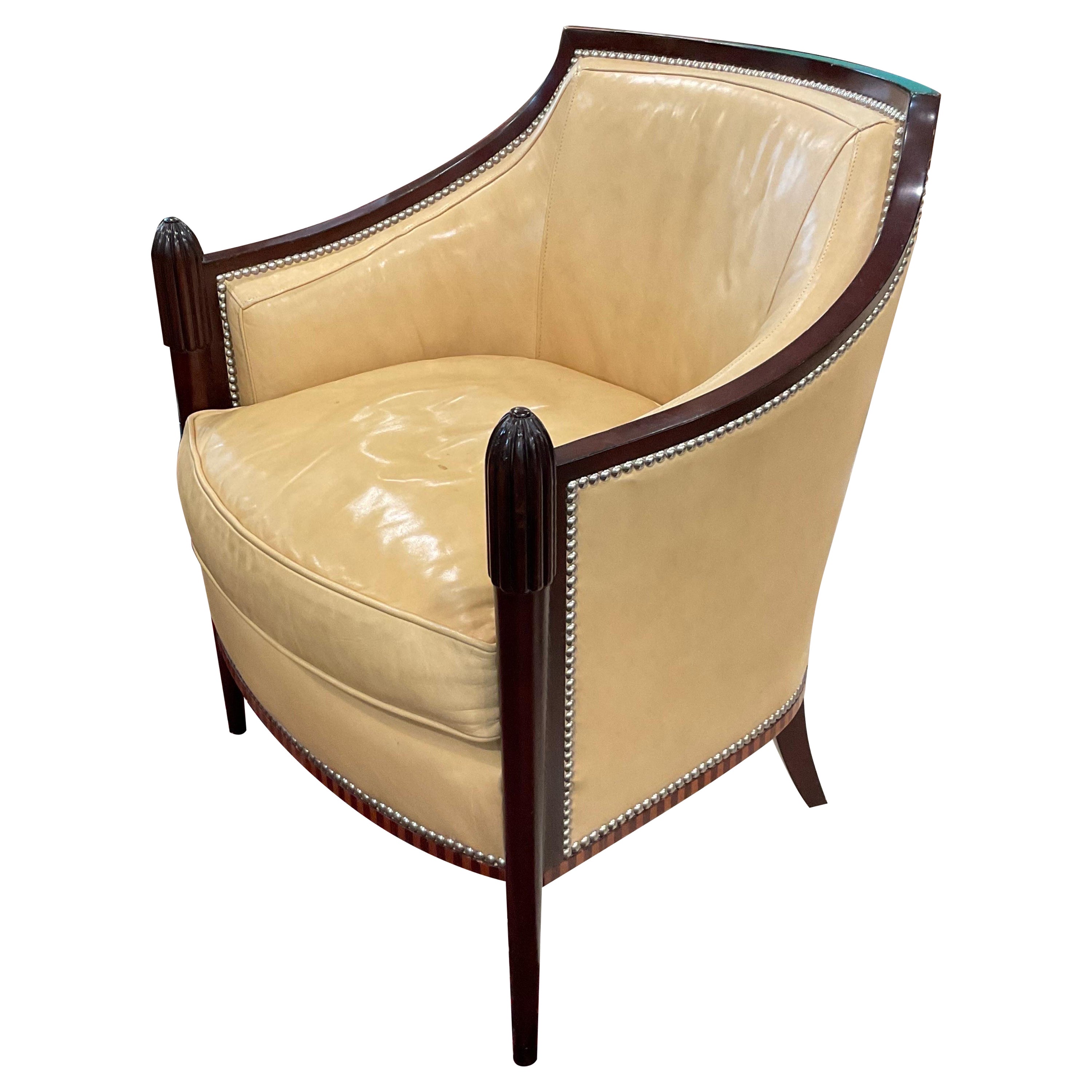 Vintage Art Deco Leather Club Chair by Barbara Barry for Baker Furniture  For Sale