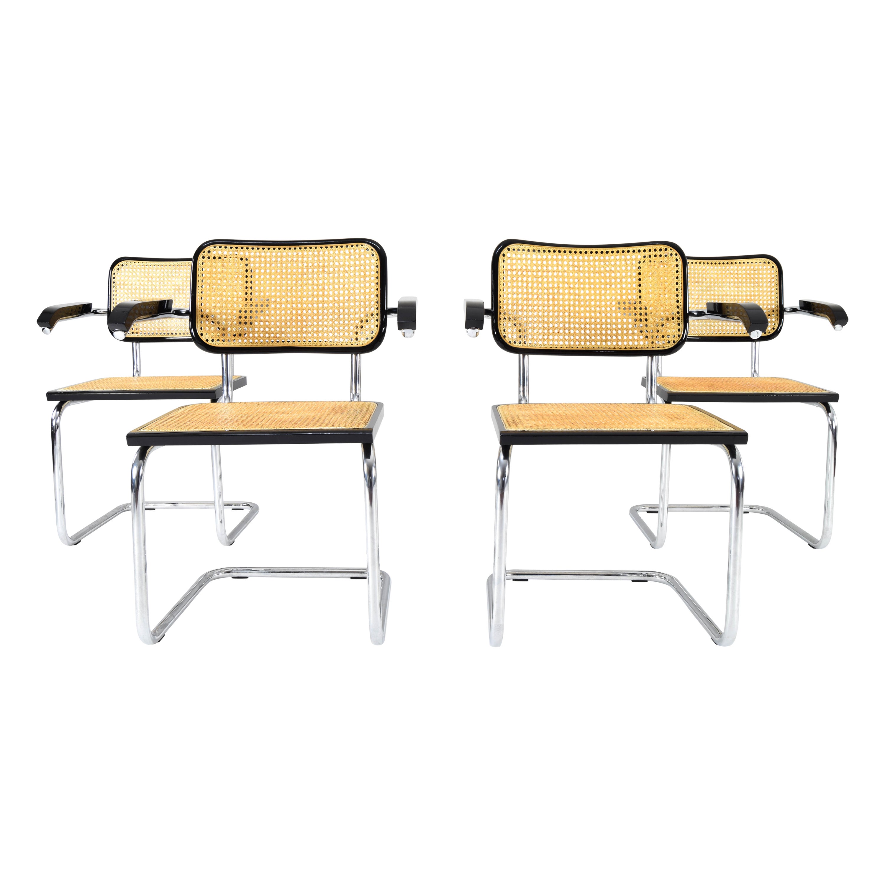 Set of Four Mid-Century Italian Modern Marcel Breuer B64 Cesca Chairs, 1970