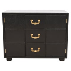 Henredon Mid-Century Hollywood Regency Black Lacquered Campaign Chest, 1970s