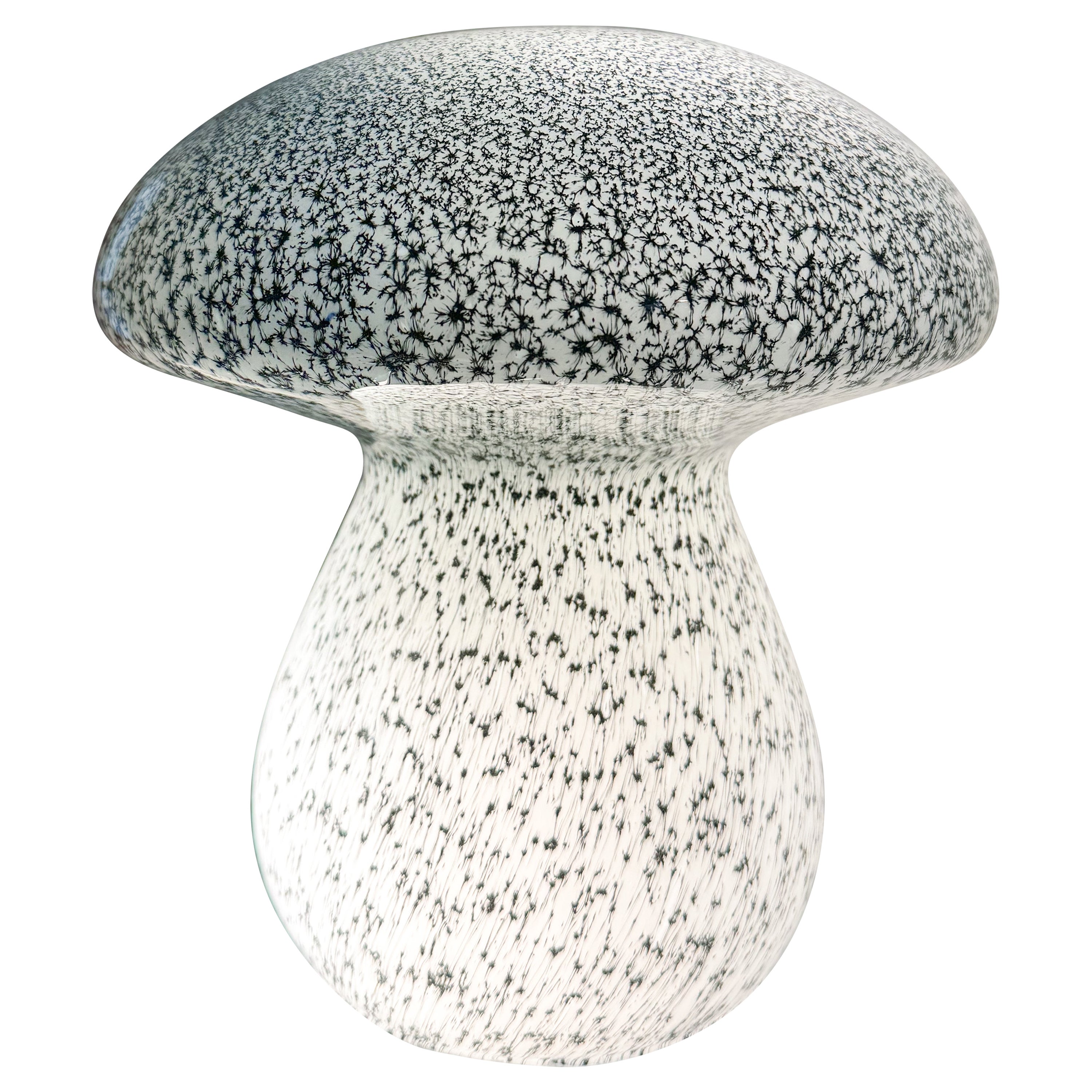Large Murano Mushroom Shaped Dotted White and Black Glass Table Lamp  For Sale