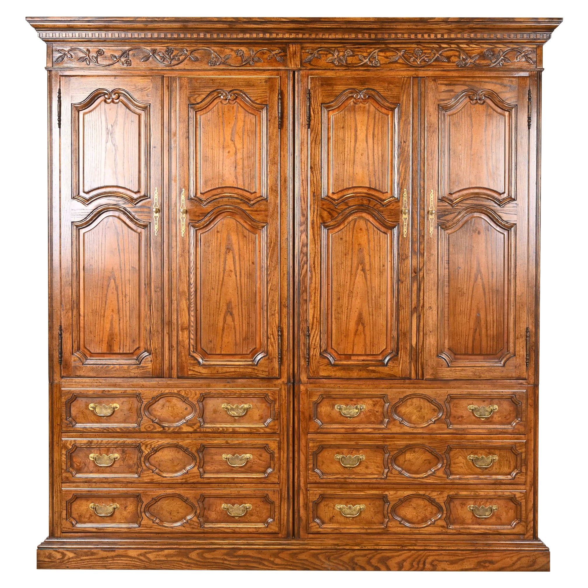 Baker Furniture French Provincial Louis XV Carved Oak Double Armoire Dresser