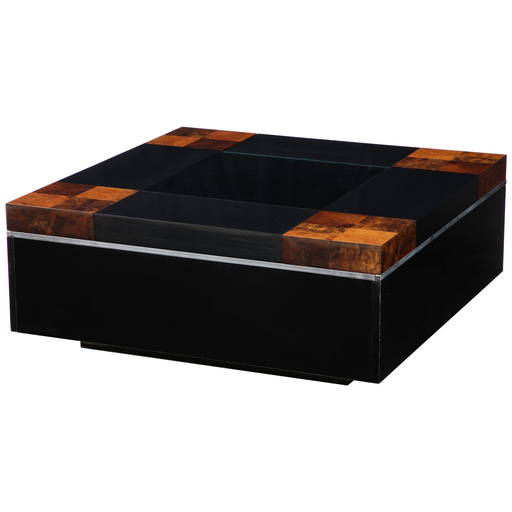 Willy Rizzo Lacquered, Smoked Glass Coffee Table, Italy, for Sabot, circa 1970 For Sale